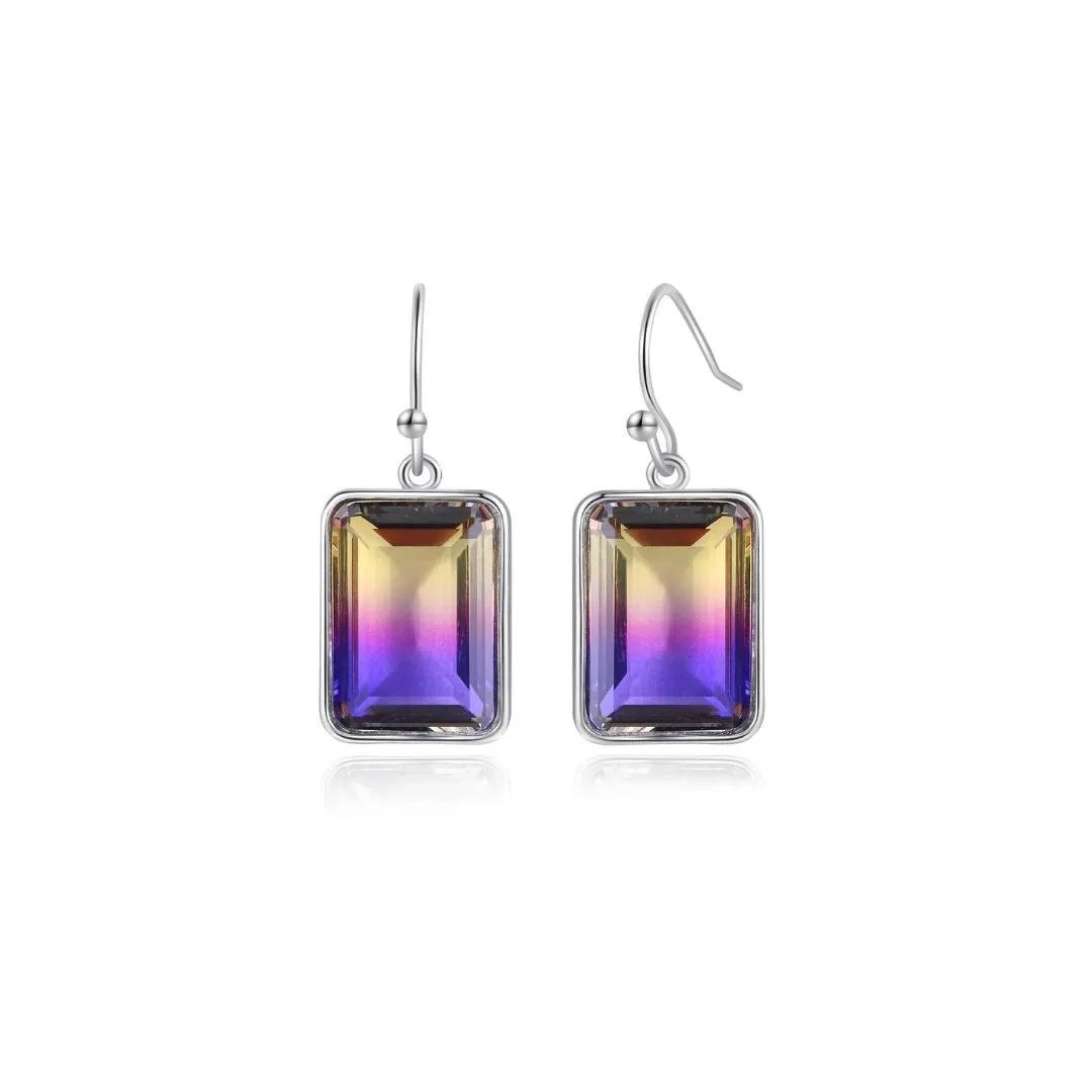 18K Gold Plated Emerald Cut Gemstone Drop Earrings