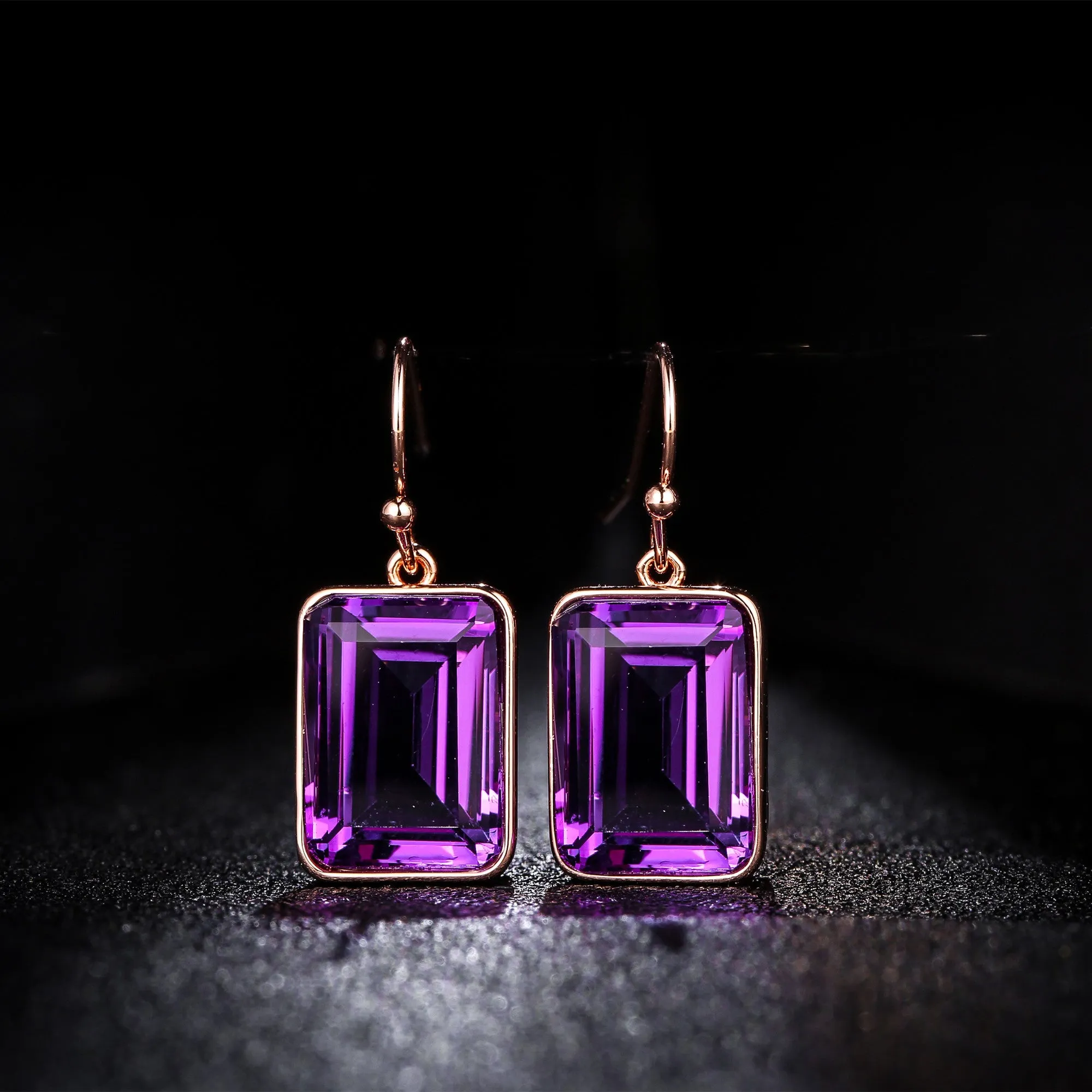 18K Gold Plated Emerald Cut Gemstone Drop Earrings