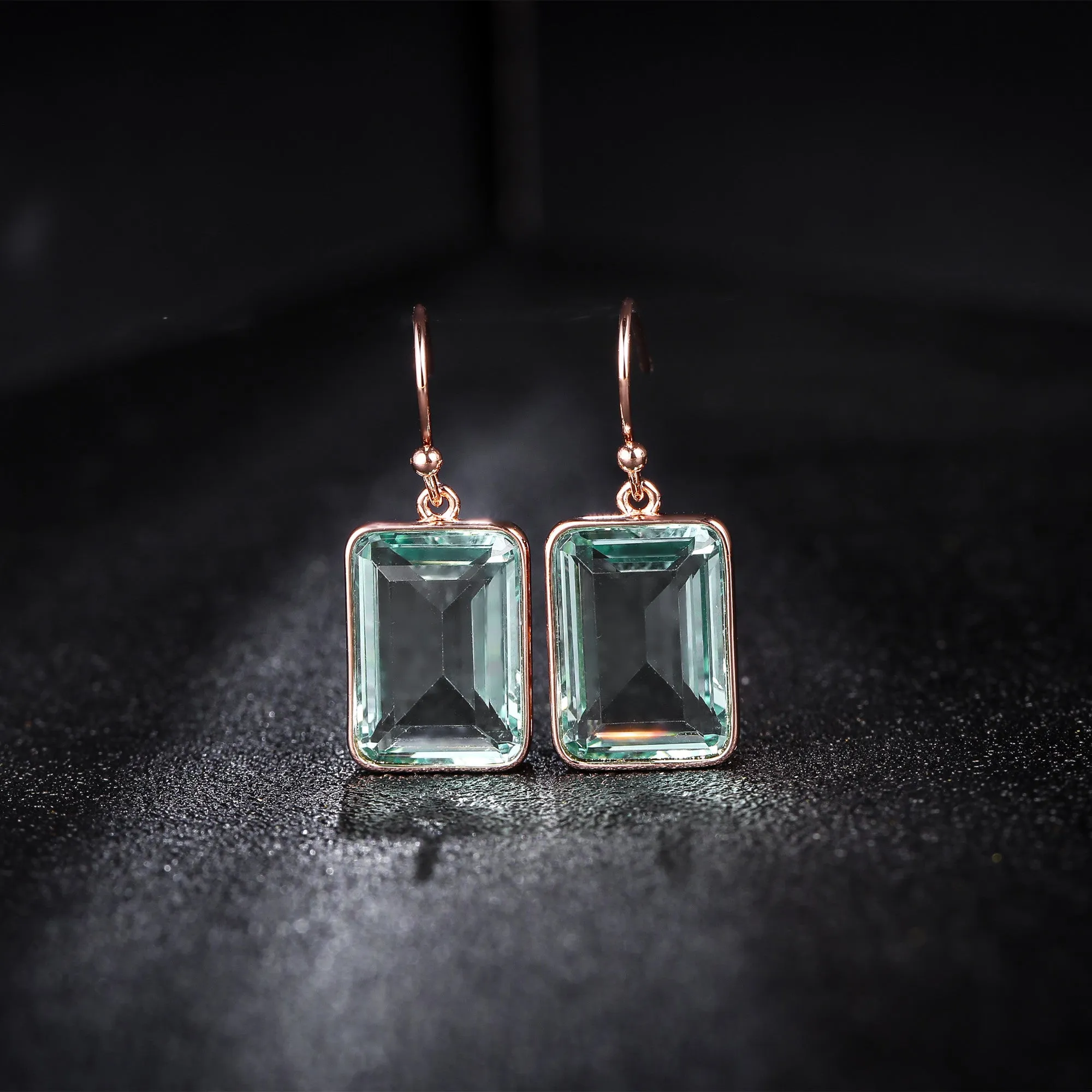 18K Gold Plated Emerald Cut Gemstone Drop Earrings