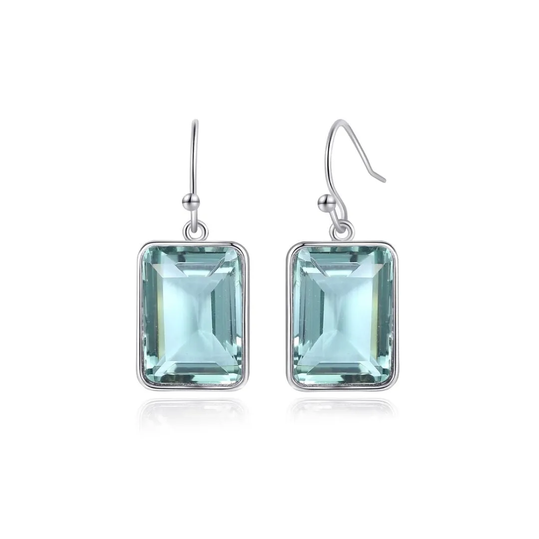 18K Gold Plated Emerald Cut Gemstone Drop Earrings