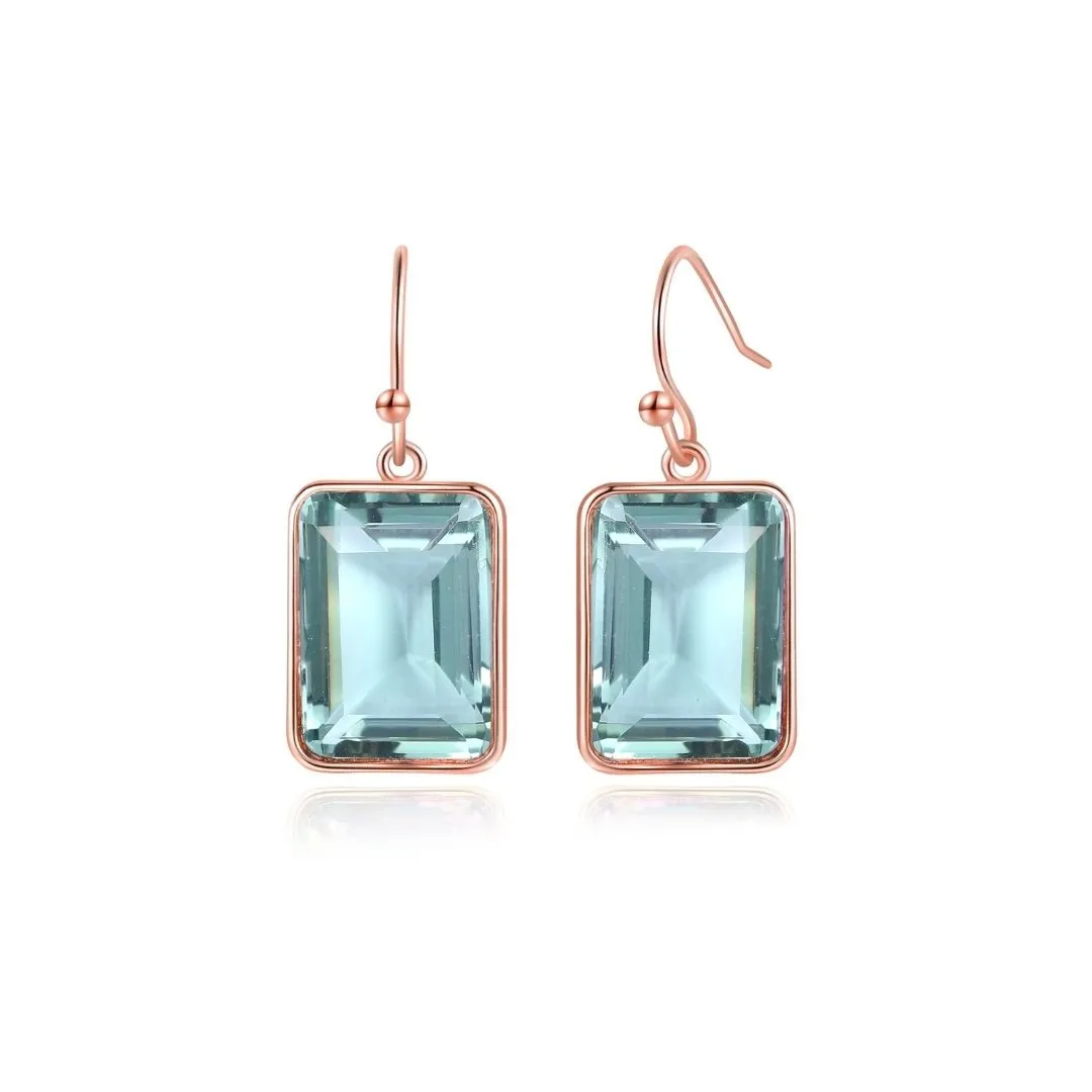 18K Gold Plated Emerald Cut Gemstone Drop Earrings