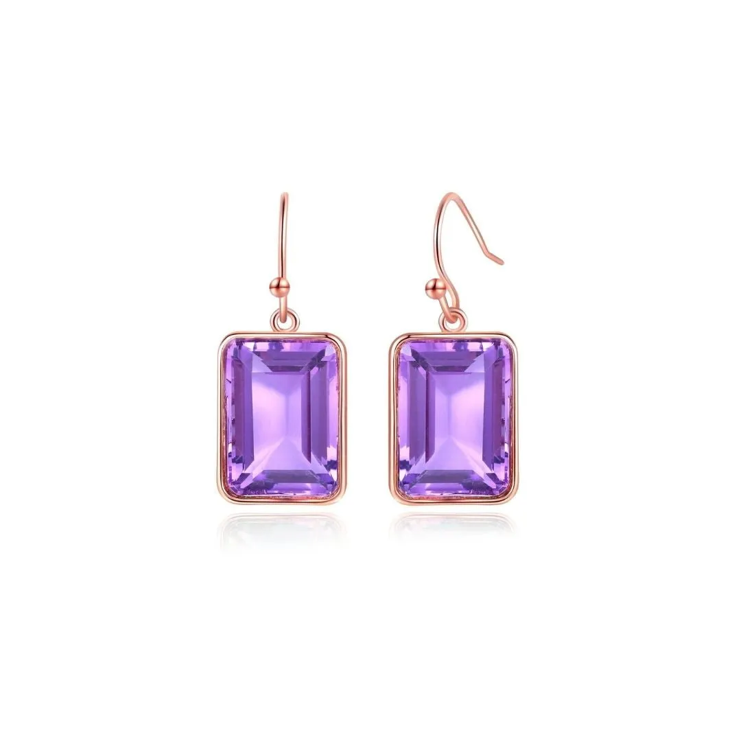 18K Gold Plated Emerald Cut Gemstone Drop Earrings