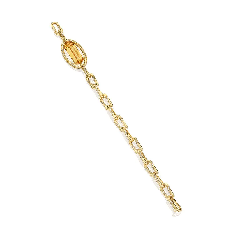 18k Onsa Yellow Gold Bracelet/bangle With 0.95 Cts Vs-Gh Diamonds  And Citrine