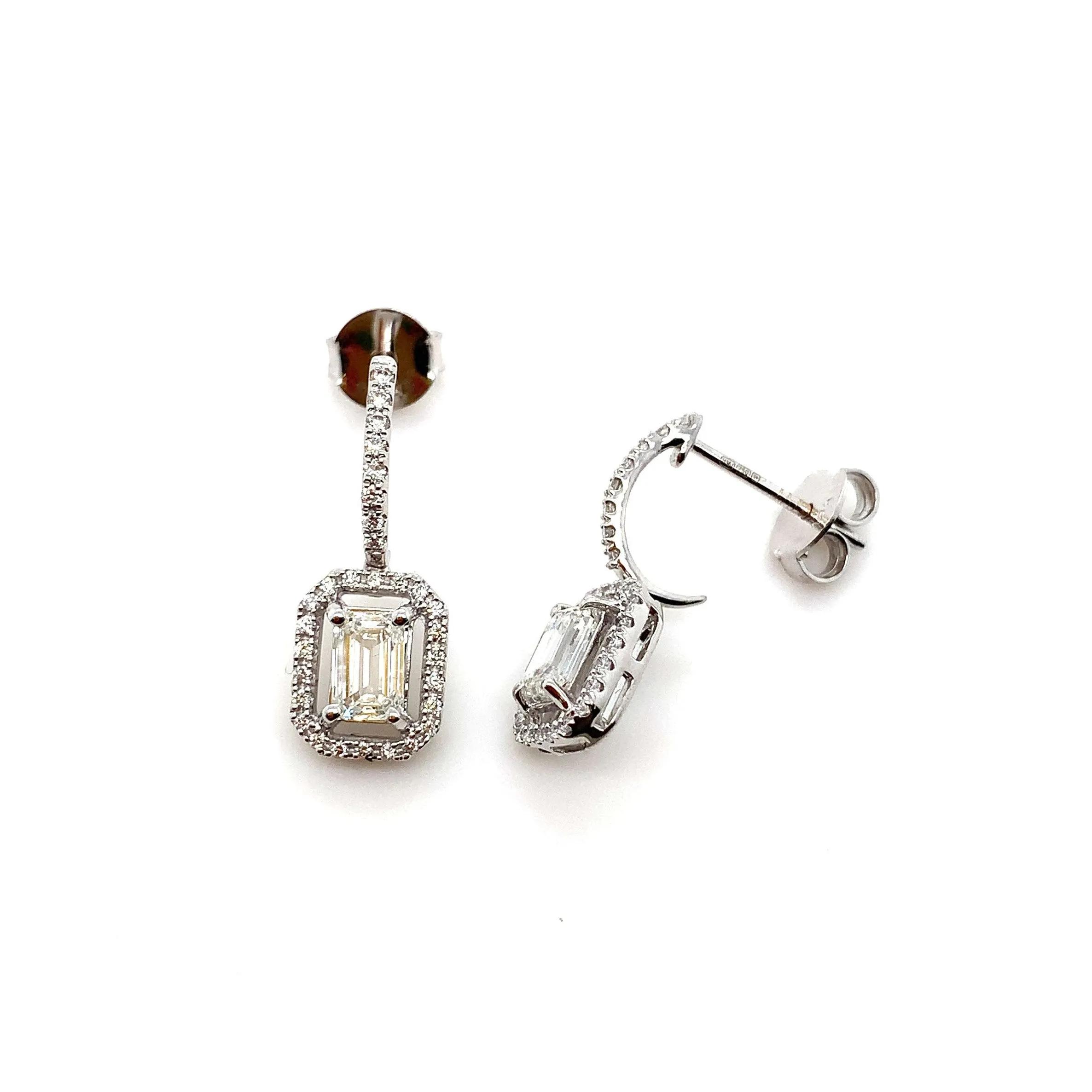 18K White Gold 1.26ct Diamond Halo Drop Earrings