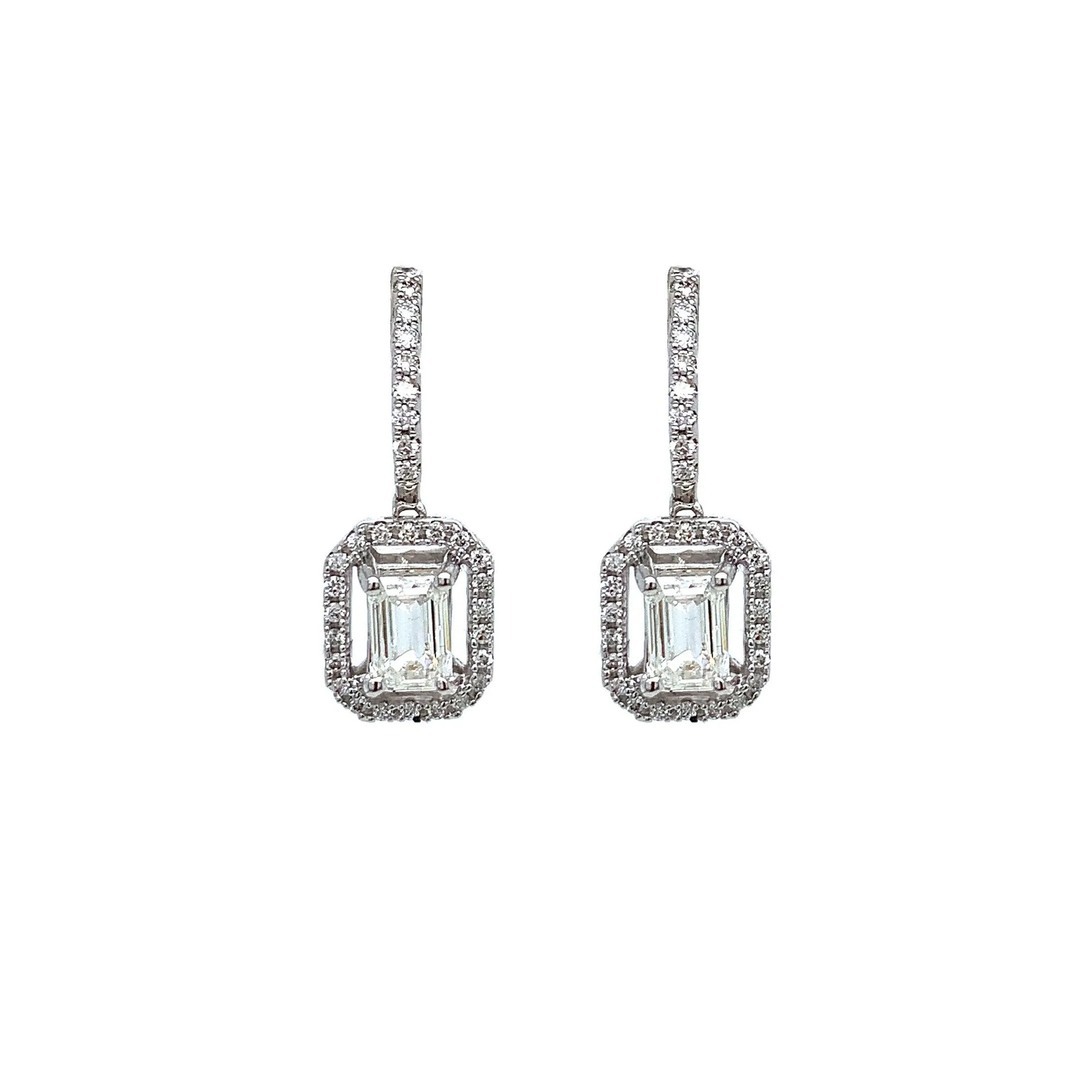 18K White Gold 1.26ct Diamond Halo Drop Earrings