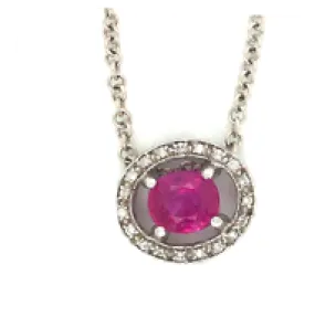 18kt Gold Necklace with No Heat Burma Pink Sapphire and Diamond Charm