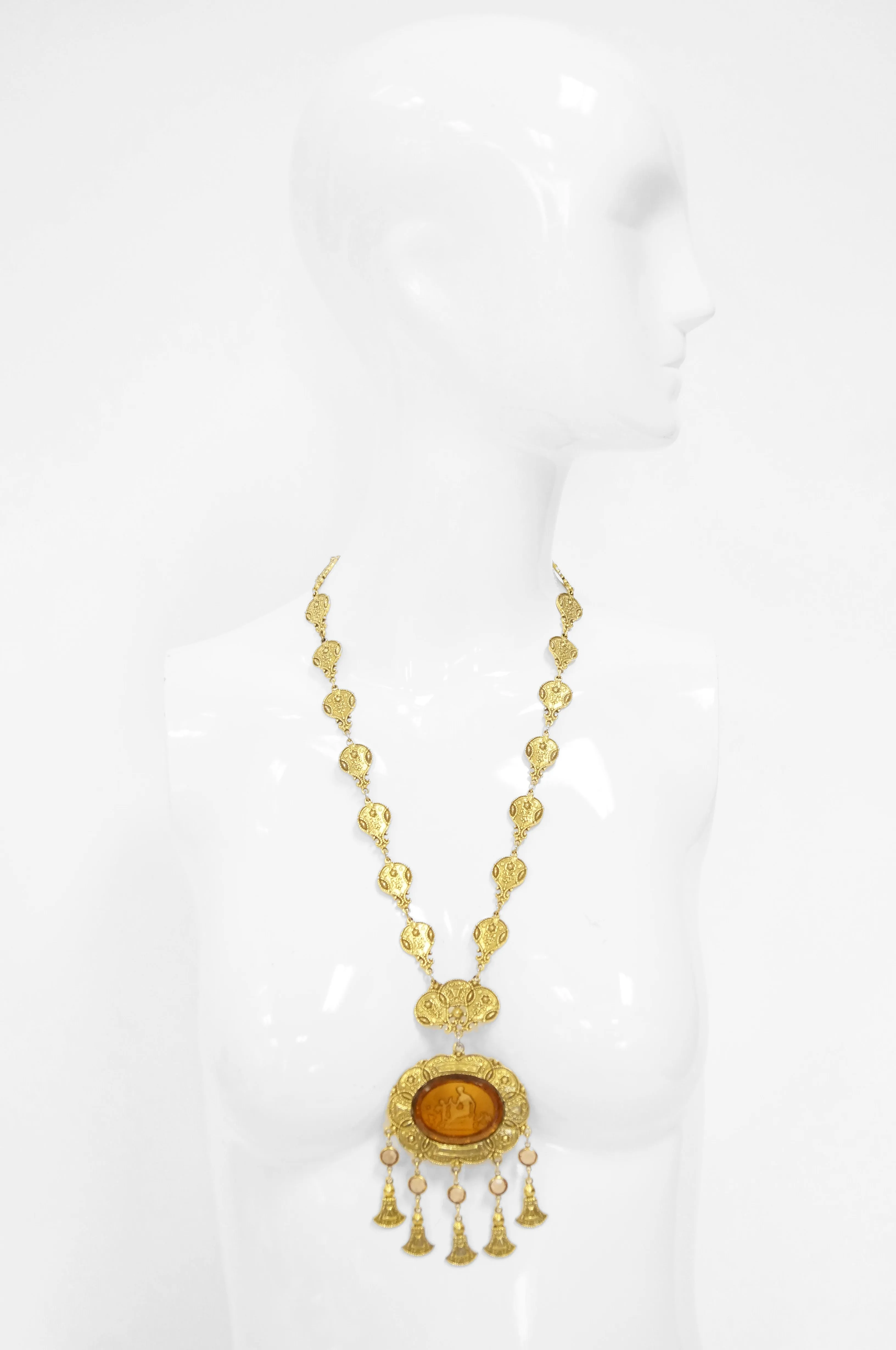 1960s Victorian Revival Cupid and Psyche Intaglio Medallion Necklace