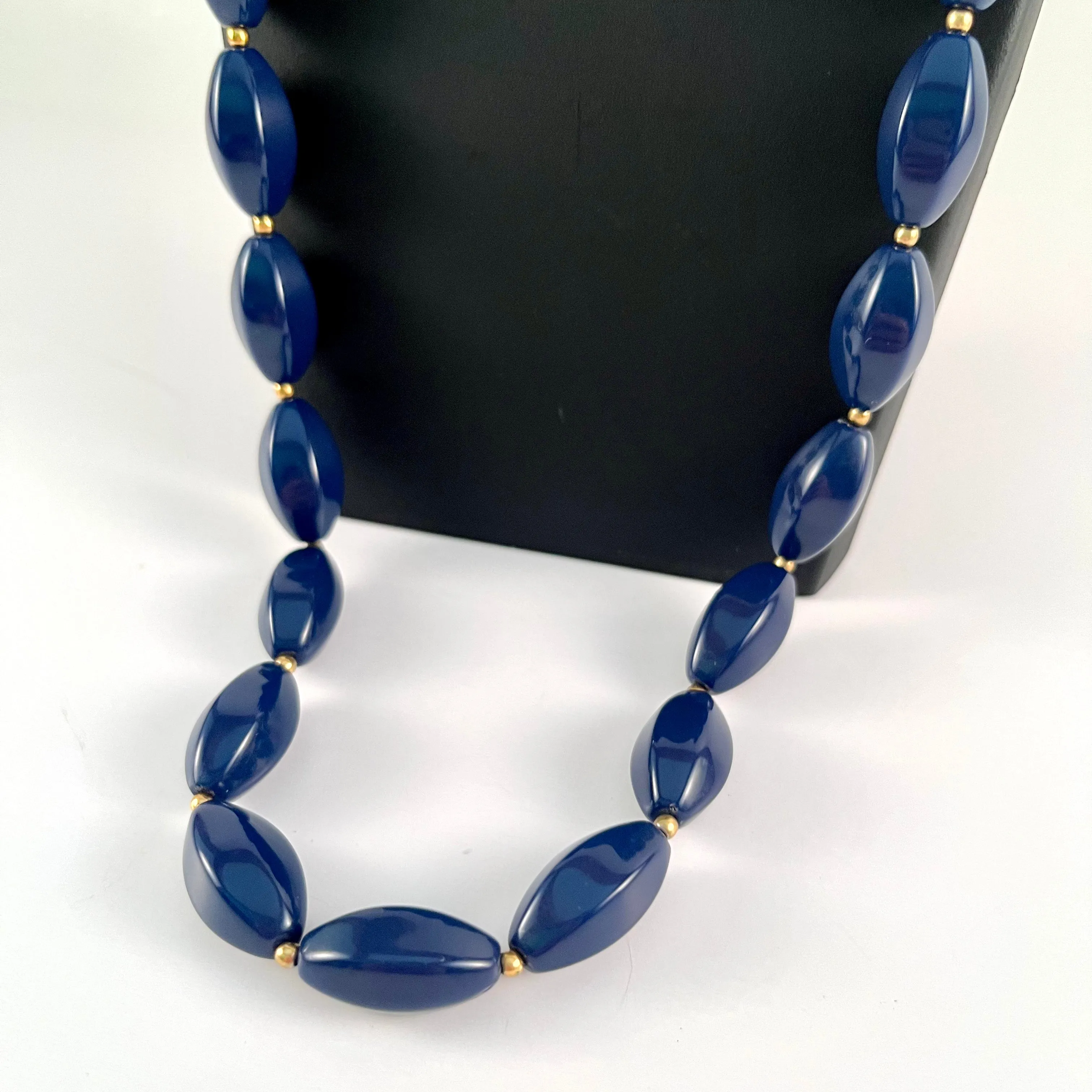 1980s Navy Blue Bead Necklace