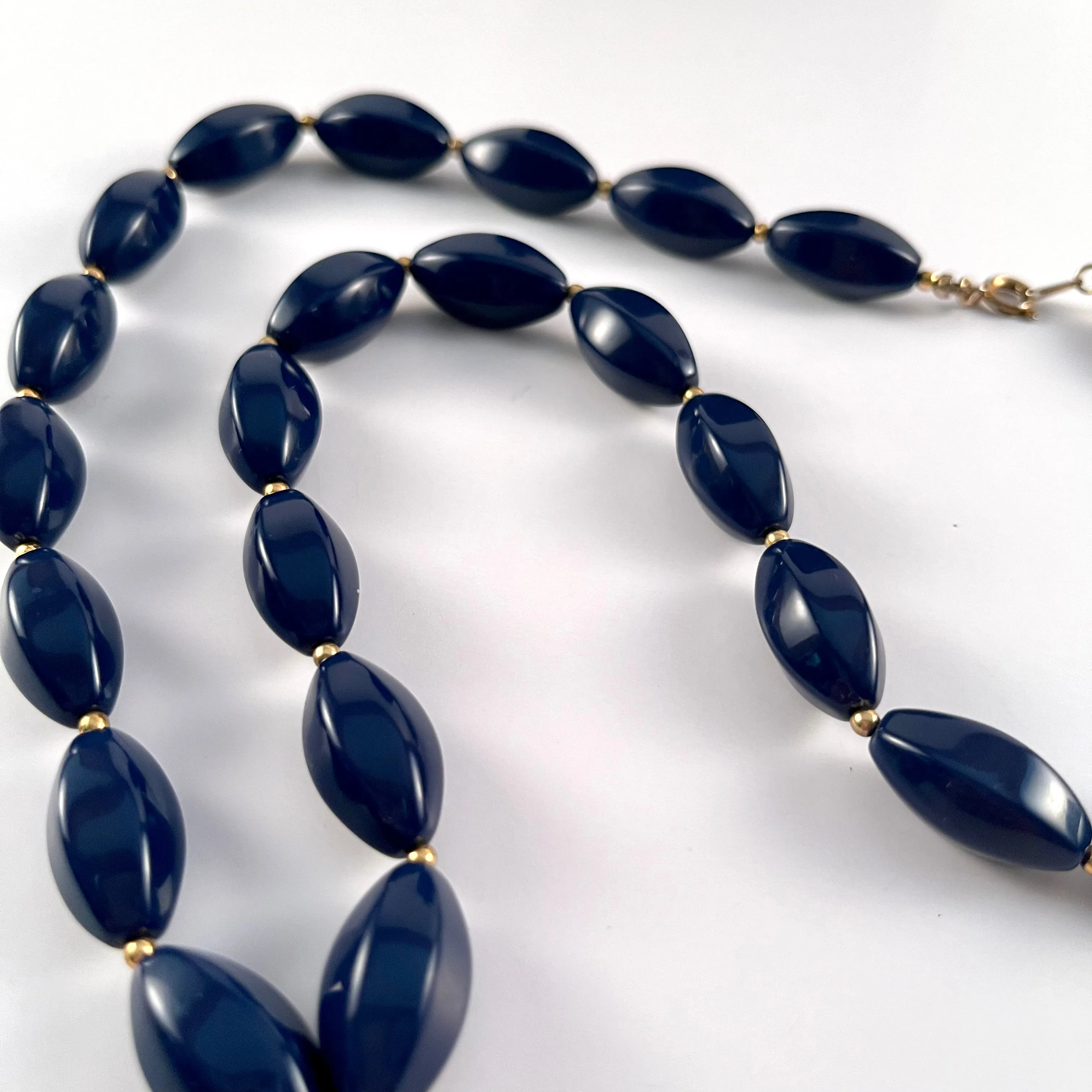 1980s Navy Blue Bead Necklace