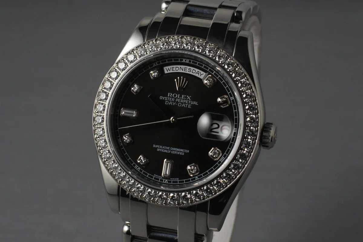 2006 Rolex Platinum Masterpiece Day-Date 18946 Black Diamond Dial and Box and Papers