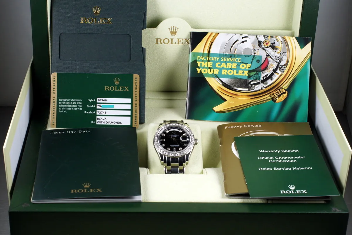 2006 Rolex Platinum Masterpiece Day-Date 18946 Black Diamond Dial and Box and Papers