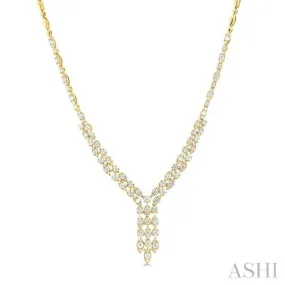 3 1/6 ctw Triple Row Drop Round Cut Diamond Necklace in 14K Yellow Gold