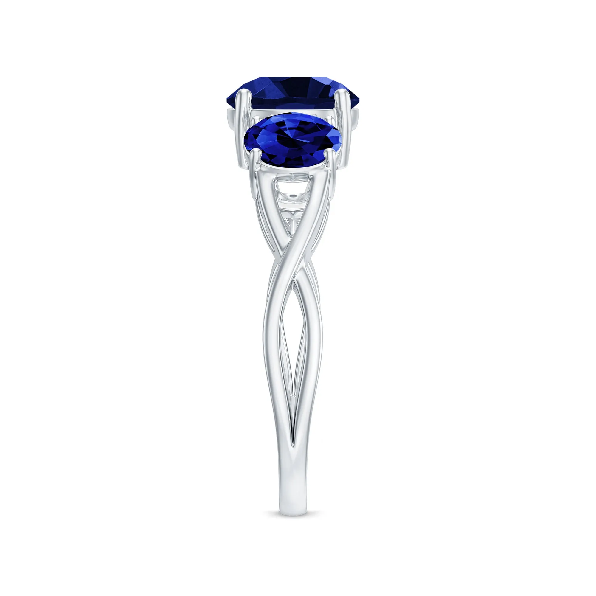 3 CT Lab Created Blue Sapphire Three Stone Engagement Ring