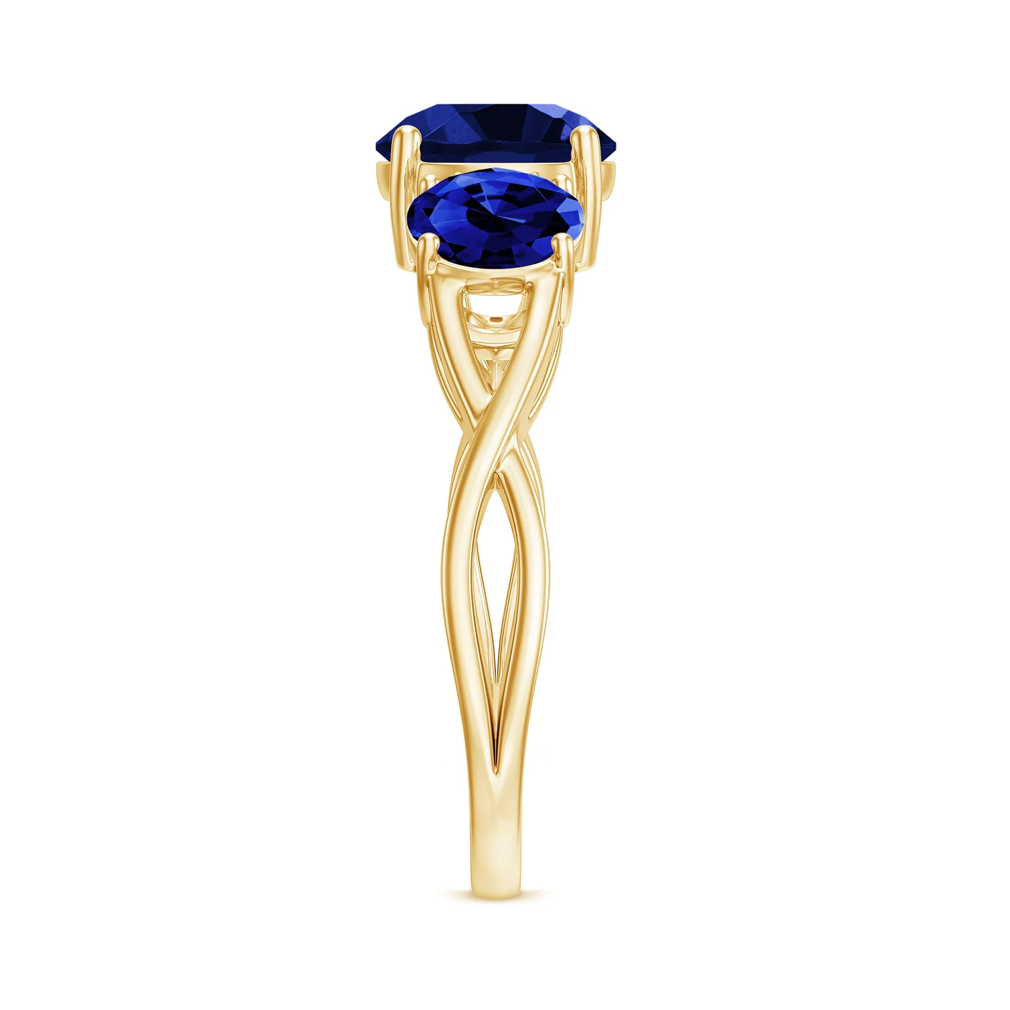 3 CT Lab Created Blue Sapphire Three Stone Engagement Ring