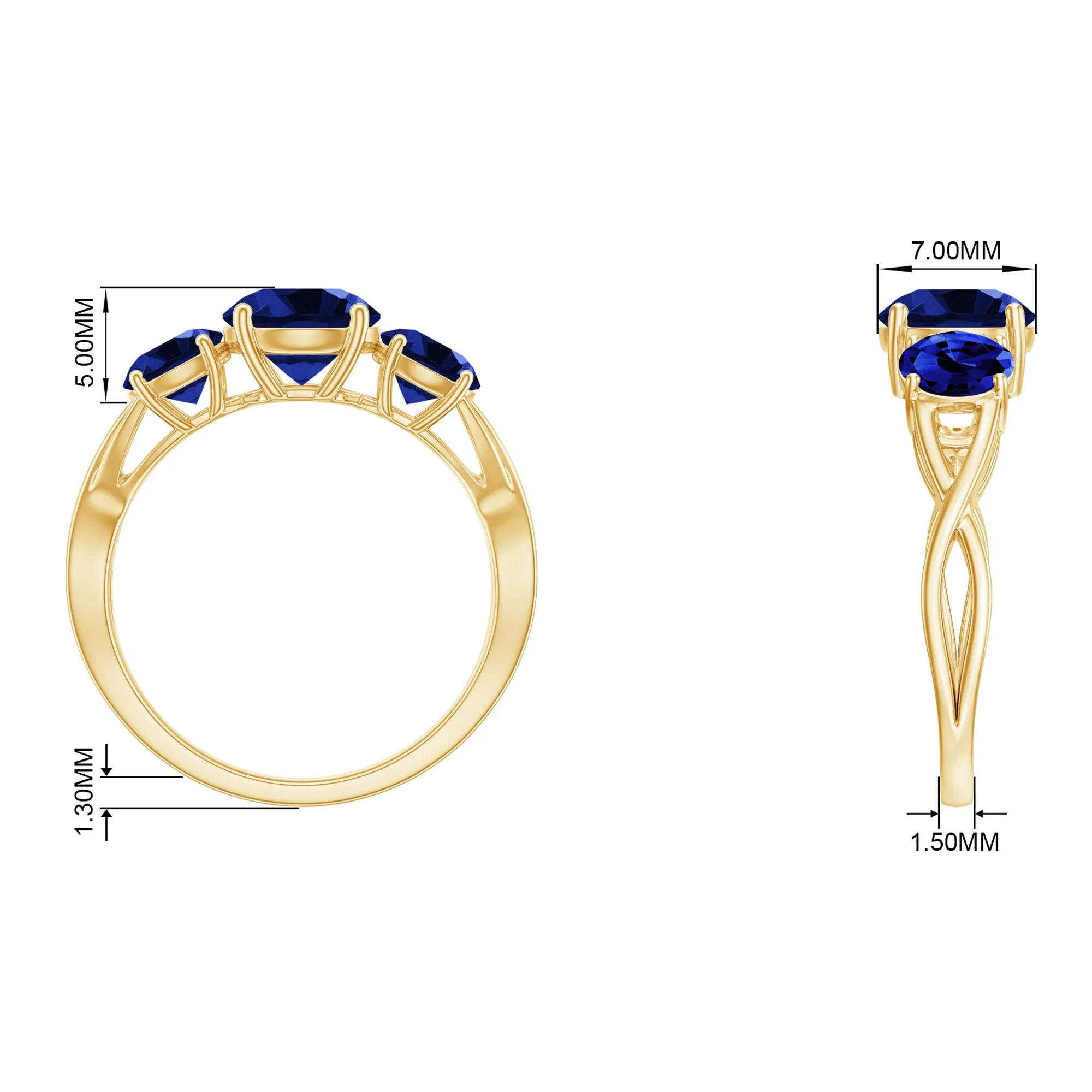 3 CT Lab Created Blue Sapphire Three Stone Engagement Ring