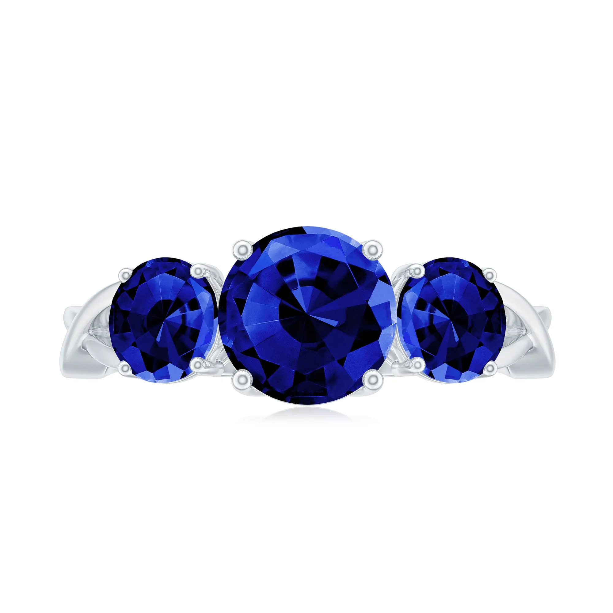 3 CT Lab Created Blue Sapphire Three Stone Engagement Ring