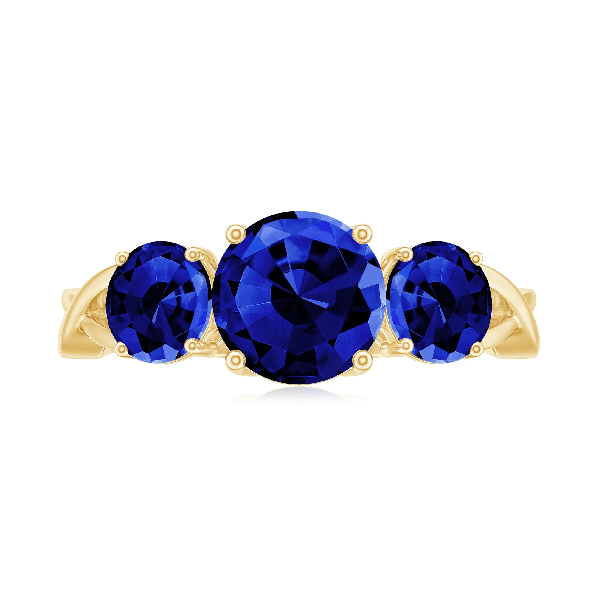 3 CT Lab Created Blue Sapphire Three Stone Engagement Ring