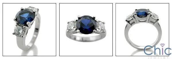 3 Stone 2 Ct Sapphire Round 0.60 Round Diamond Cubic Zirconia Cz Ring