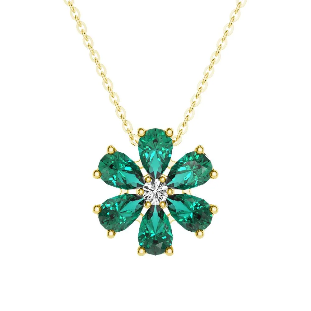 3.1 CT. Emerald and White Sapphire Flower Cluster Pendant