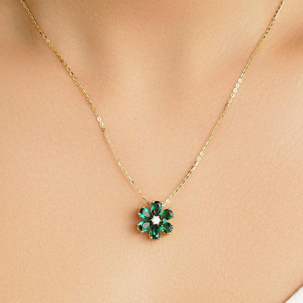 3.1 CT. Emerald and White Sapphire Flower Cluster Pendant