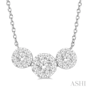 3/4 Ctw 3-Stone Lovebright Round Cut Diamond Necklace in 14K White Gold