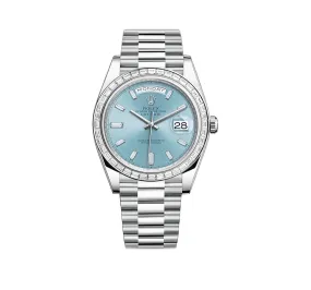 40mm Platinum President Baguette Diamond Bezel Ice Blue Baguette Diamond Dial