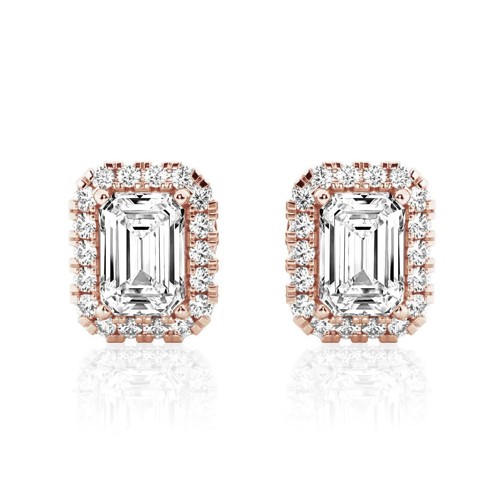 4.14 ctw Emerald Cut Moissanite Halo Stud Earrings