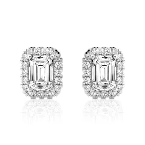 4.14 ctw Emerald Cut Moissanite Halo Stud Earrings