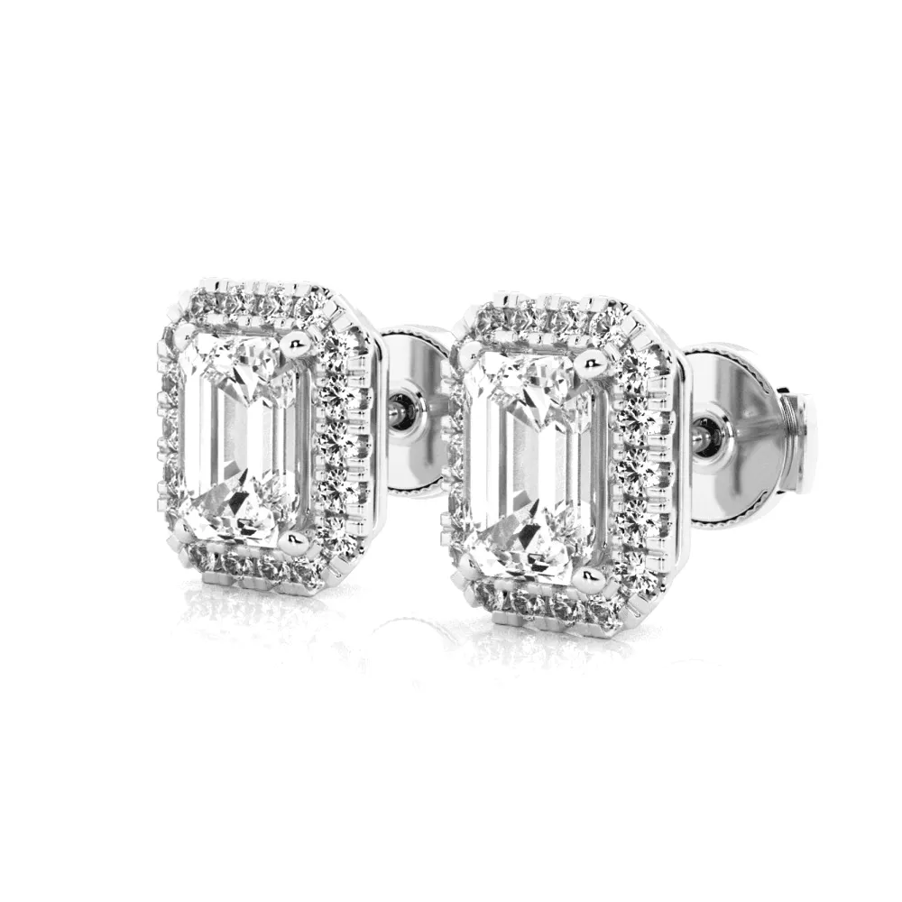 4.14 ctw Emerald Cut Moissanite Halo Stud Earrings