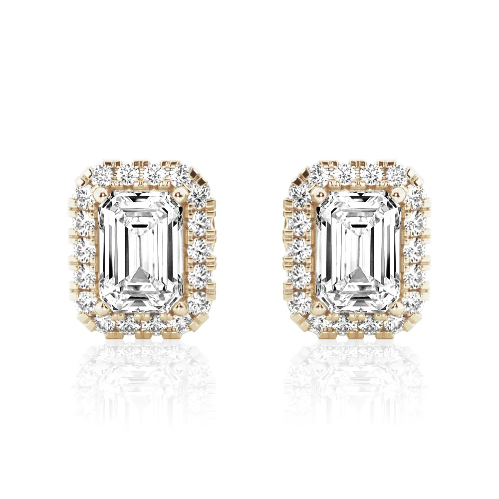 4.14 ctw Emerald Cut Moissanite Halo Stud Earrings