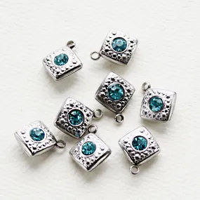 5 Stainless Steel Turquoise Rhinestone Charm Pendants Two Sided - MT005