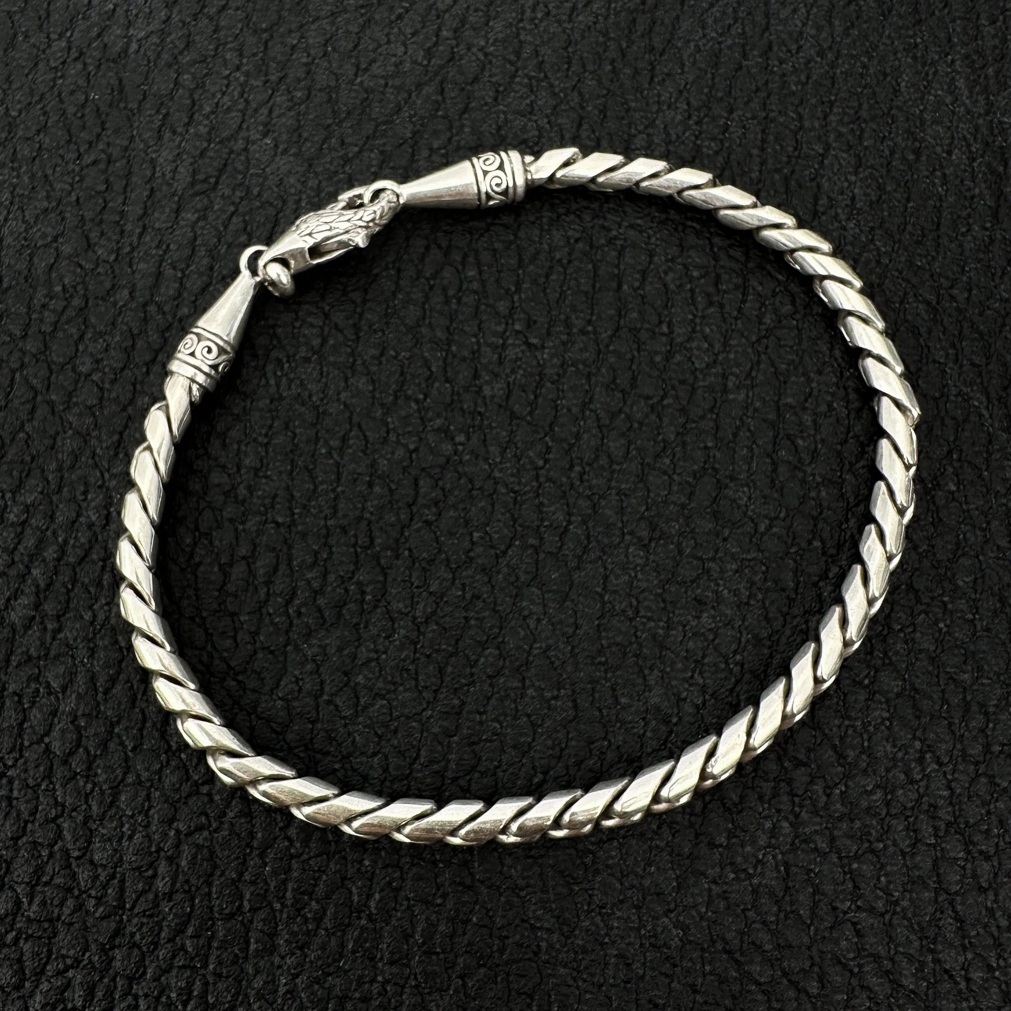 8" 4mm Twisted Link Bali Silver Finished Chain Bracelet - 1 pc. (J253)