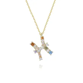 925 Silver Rainbow Sapphire Pisces Zodiac Charm Necklace