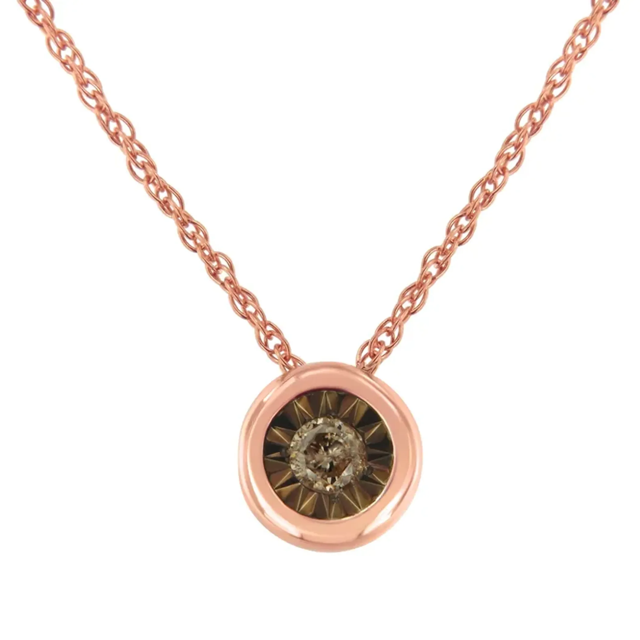 .925 Sterling Silver 1/10 Carat Diamond 18" Round Miracle-Plate Two-Tone Pendant Necklace (K-L Champagne Color, I2-I3 Clarity) - Color: Two-toned | Size: NECKLACE LENGTH 18 INCHES | Pack Of: 1