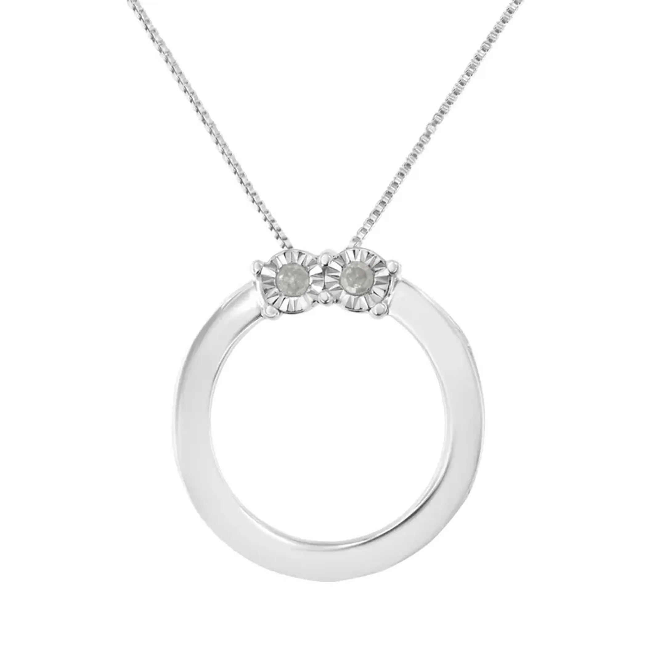 .925 Sterling Silver 1/10 Cttw Diamond Miracle-Set 2 Stone 'Together Forever' Open Circle 18" Box Chain Pendant Necklace (I-J Color, I2-I3 Clarity)