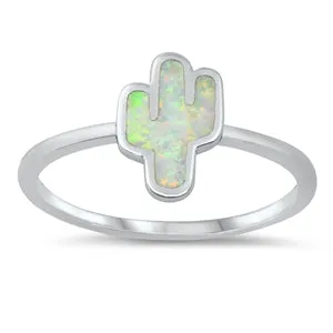 925 Sterling Silver Cactus Ring With Opal Inlay