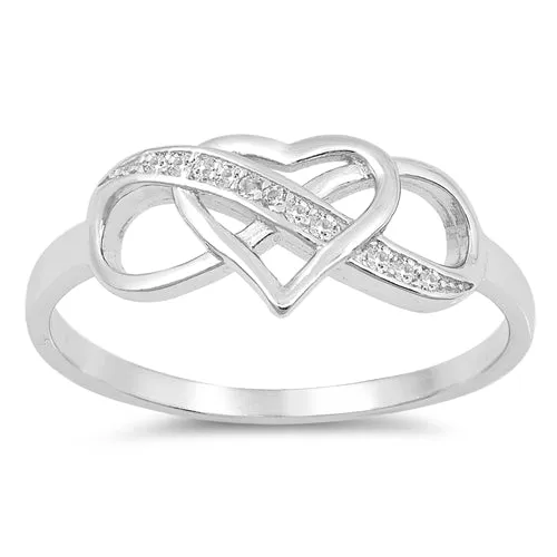 925 Sterling Silver Infinity Love Heart Rings With Clear CZ