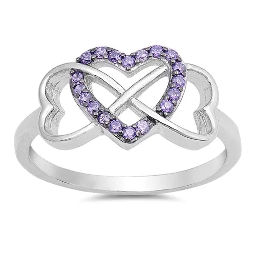 925 Sterling Silver Infinity Love Heart Rings With Clear CZ