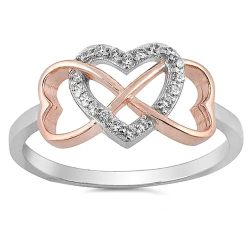 925 Sterling Silver Infinity Love Heart Rings With Clear CZ