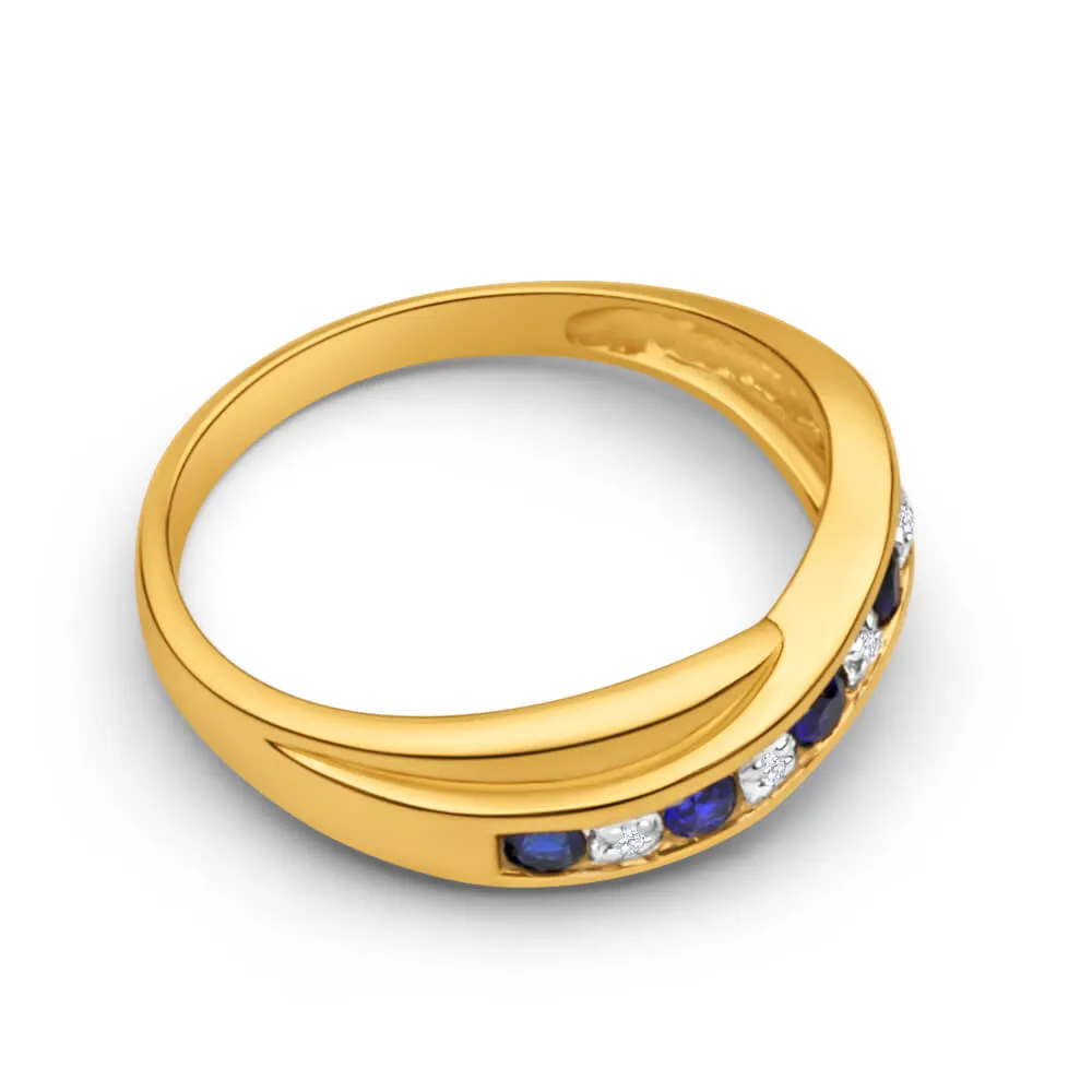 9ct Dazzling Yellow Gold Created Sapphire   Diamond Ring