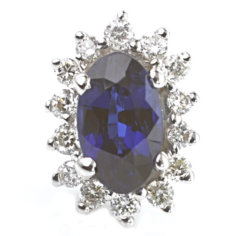 9ct White Gold Blue Sapphire and Diamond Custer Earrings