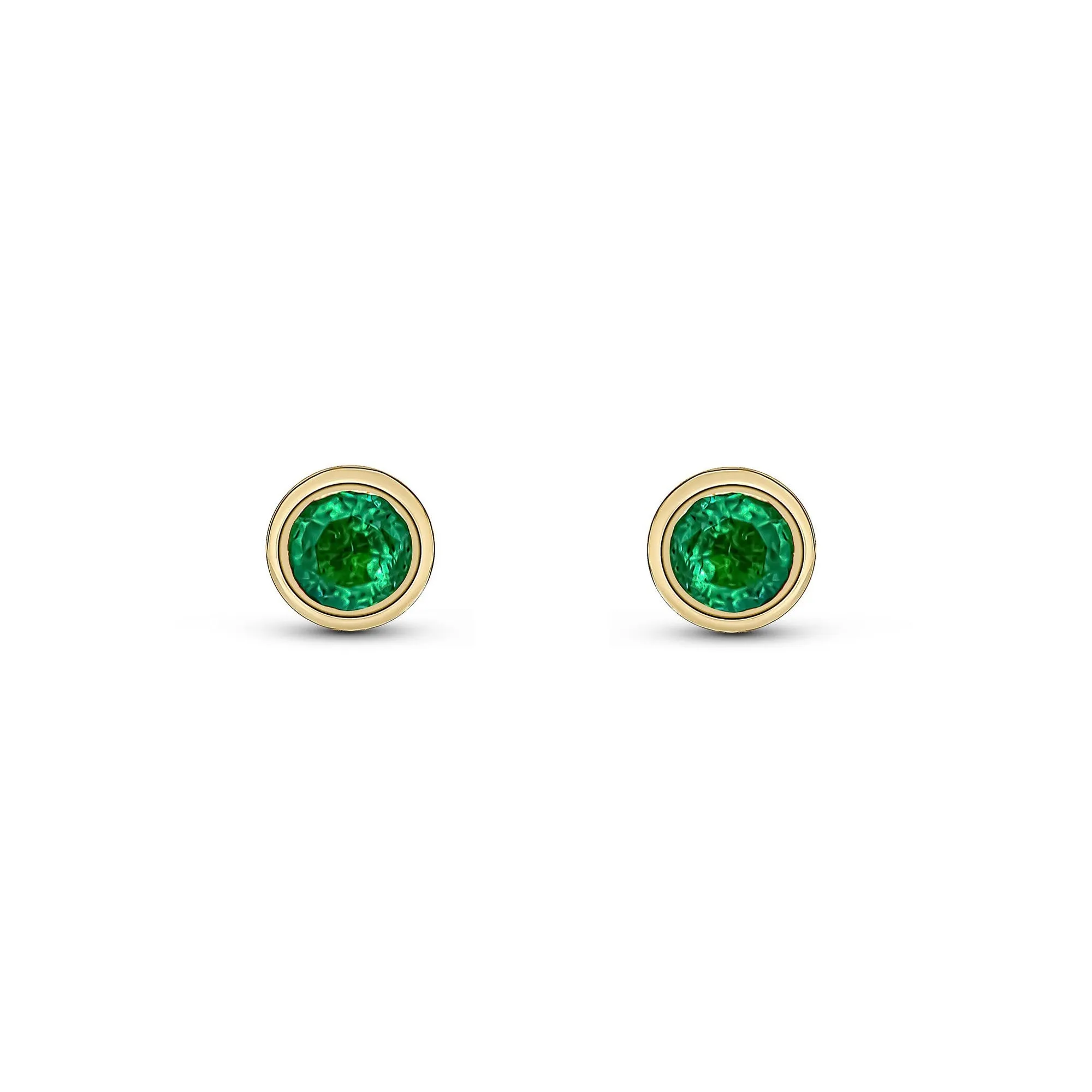 9ct Yellow Gold 3mm Emerald Rubover Stud Earrings 0.2ct