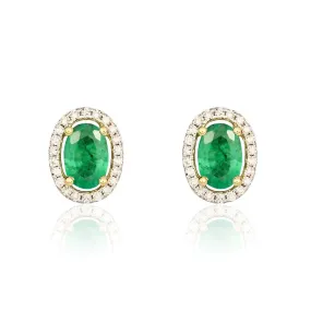 9K Yellow Gold Emerald and Diamond Earrings