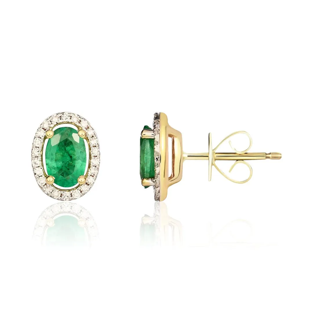 9K Yellow Gold Emerald and Diamond Earrings