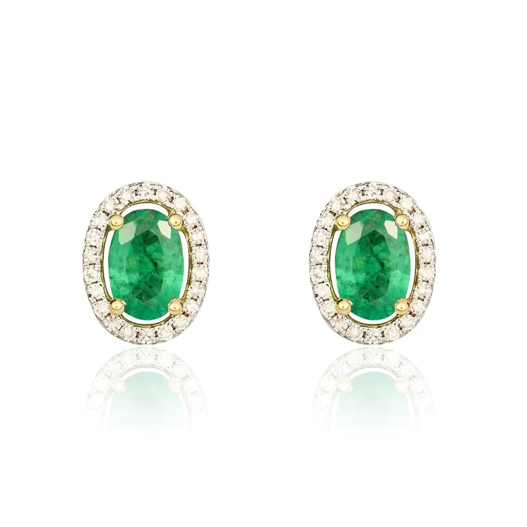 9K Yellow Gold Emerald and Diamond Earrings