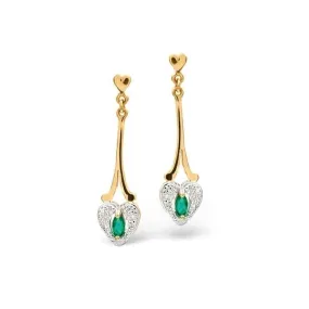 Acotis Diamonds 9K Gold 0.01ct Diamond Emerald Earrings Z1041