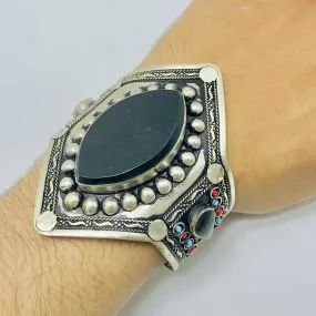 Adjustable Black Stone Cuff Bracelet