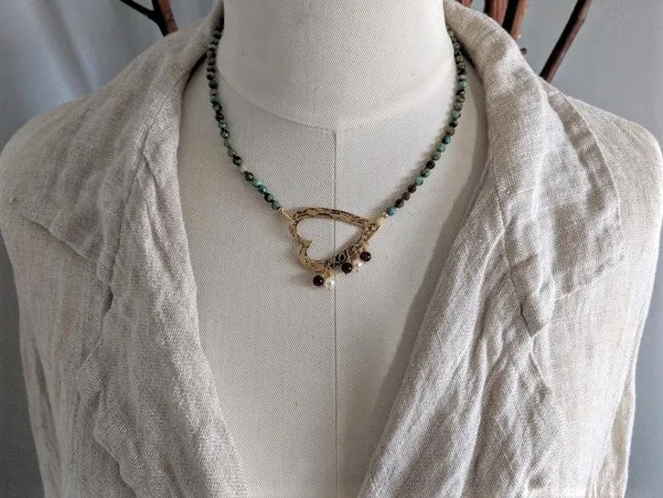 African Turquoise & Garnet Heart Necklace