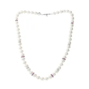 Akoya Cultured Pearl, Pink Sapphire and Diamond Necklace