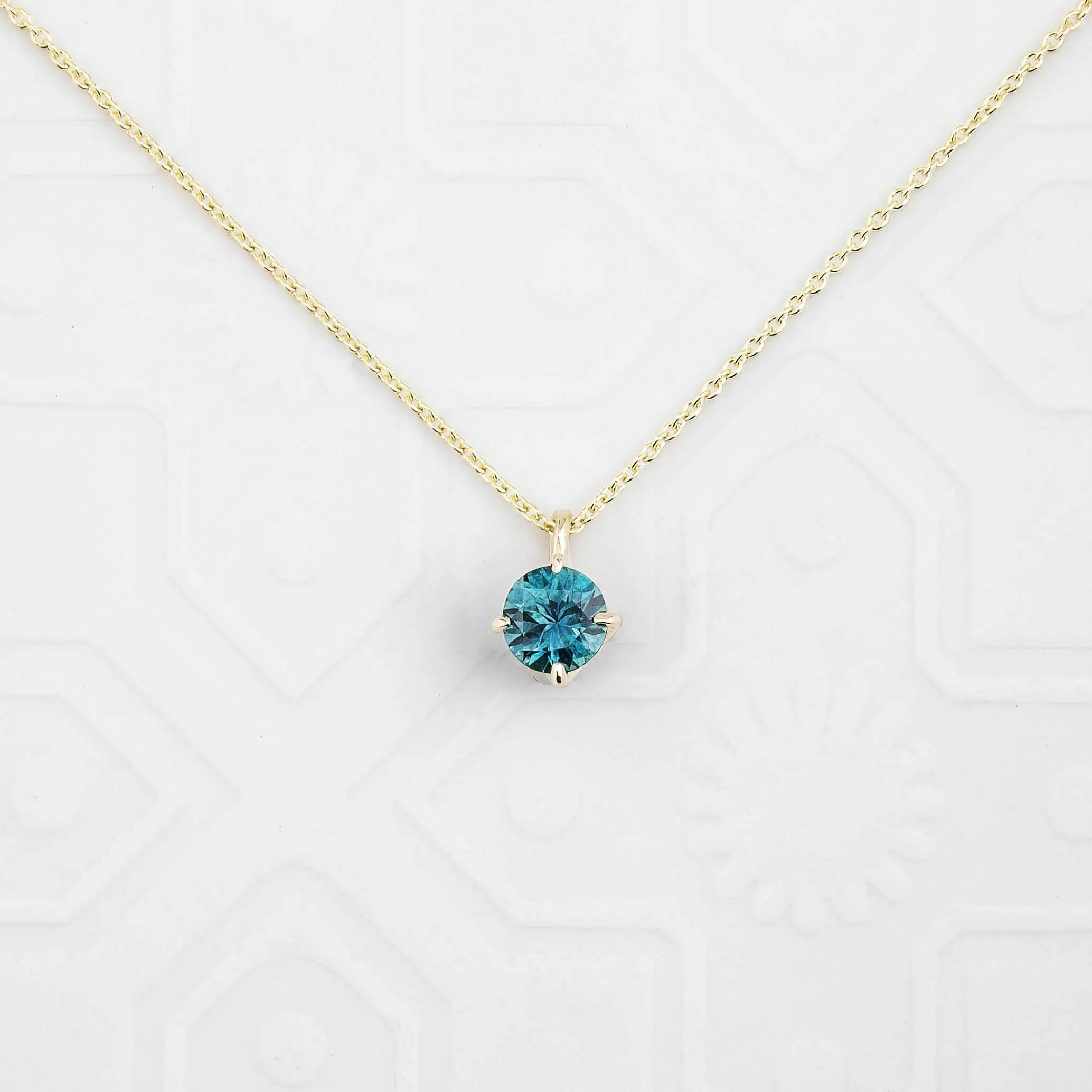 Alice Necklace 5mm Montana Sapphire, 14k Yellow Gold (One of a kind)